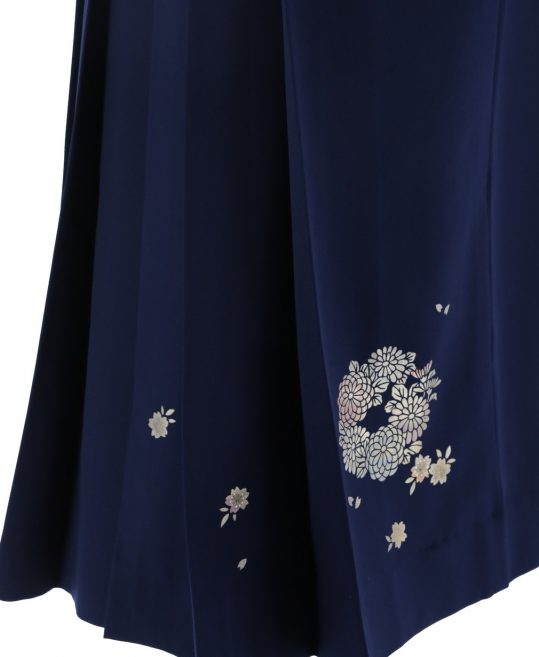 卒業式袴単品レンタル[プリント]紺に金箔で梅や菊[身長153-157cm]No.529